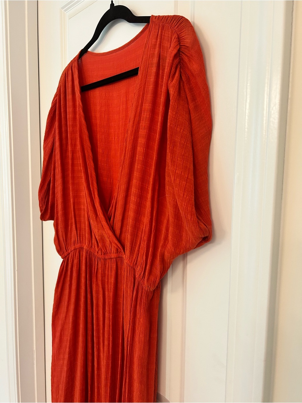 Burnt Orange Sheer Maxi Dress XL Textured Deep V Cover Up Boho Flowy - Picture 3 of 9